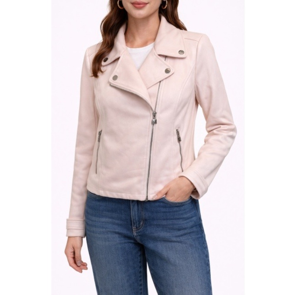 Laundry‎ by Shelli Segal Women's Pink Moto Jacket with Zipper Pockets Size M